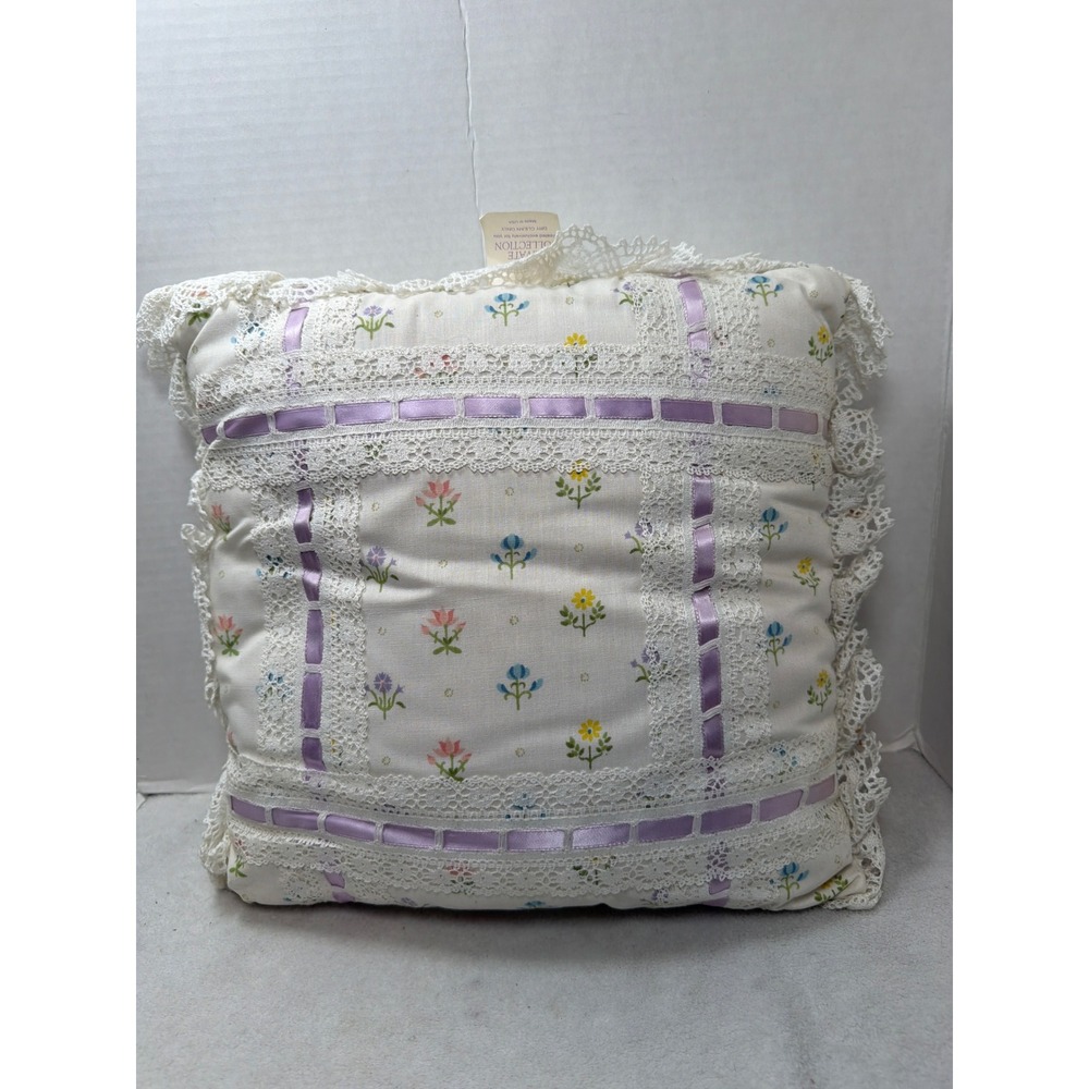 NEW VTG Avon Private Collection Throw Pillow Floral Lace Ribbon Cottagecore